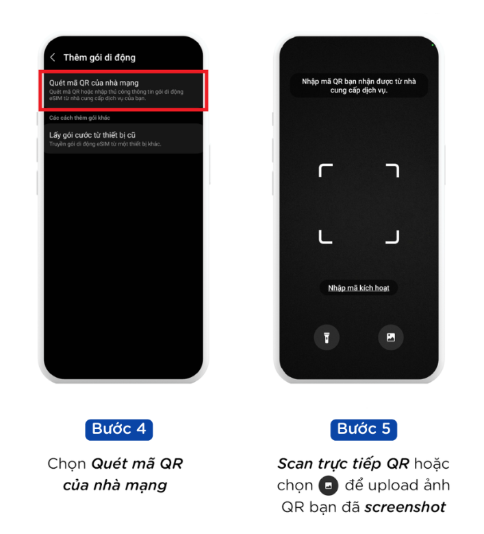 Hướng dẫn quét eSIM Android các bước tiếp theo